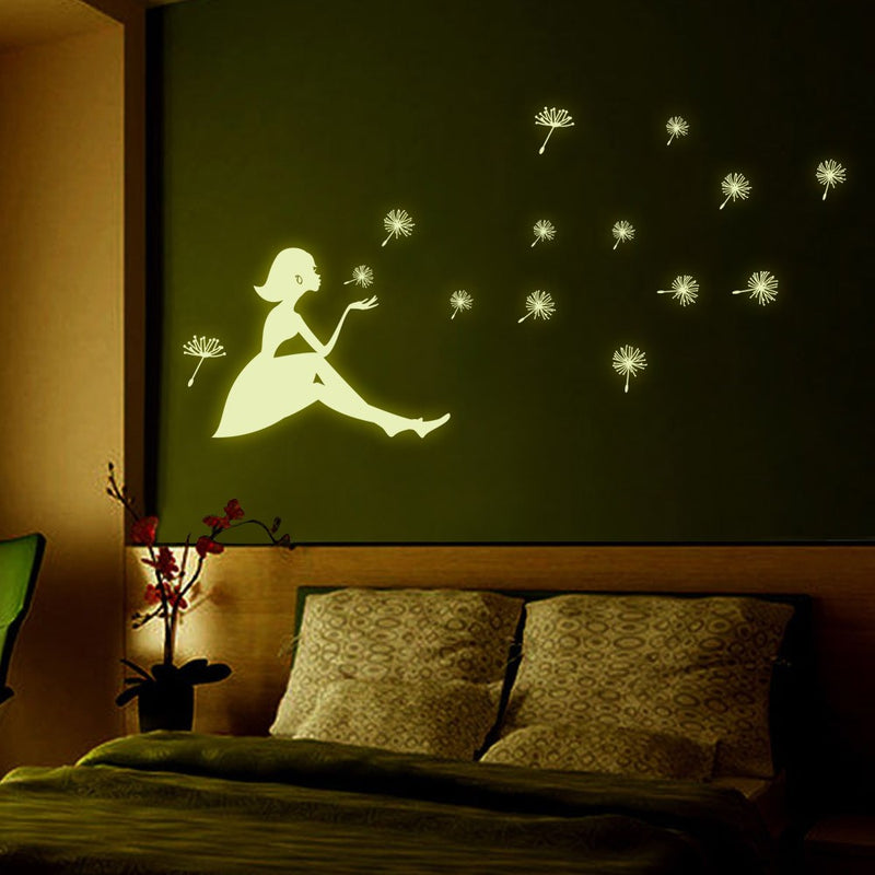 Dandelion Girl Stars Fluorescent Luminous Paste Stickers Night Light Living Room Decor Wall Sticker