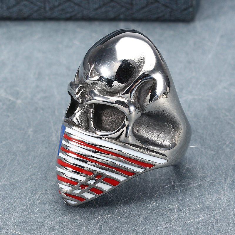 Fashion Titanium Steel Men's Ring Skull and Flag Personality Finger Ring