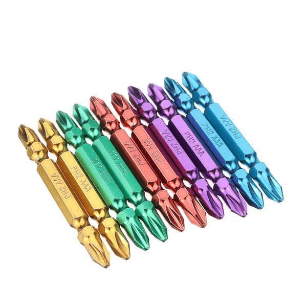 10pcs 65mm PH2 Double Head Magnetic Screwdriver Bits Set 1/4 Inch Hex Shank Colorful Screwdriver Bit