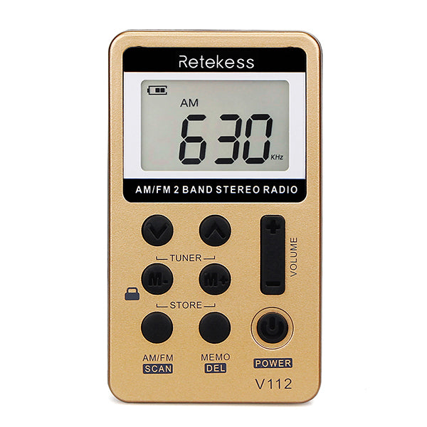 Retekess V-112 Gold Portable AM FM Stereo Radio with Earphones Pocket Digital Battery Operated Radio