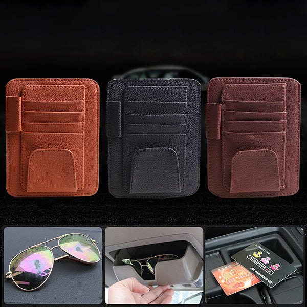 Multiple Layers Car Glasses Folder PU Leather Sun Visor Card Holder Car Storage Bag