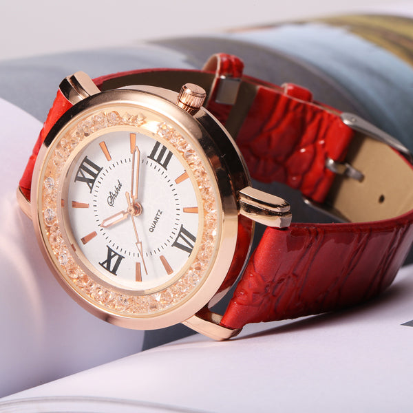 Fashion Women Watch Ladies Rhinestone Leather Analog Quartz Watch