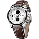 MEGIR M2015 Men Watch Leather Strap Multifunction Chronograph Fashion Casual Quartz Wrist Watch