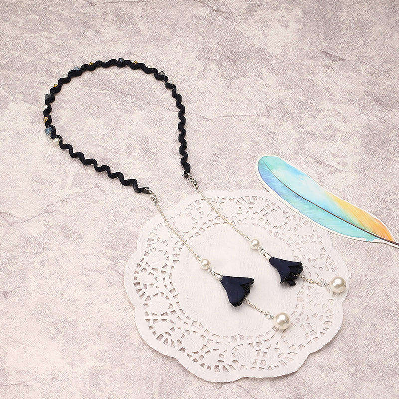 Elegant Hair Band Sweet Flower Pearl Pendant Fake Earrings Headbrand Hair Accessories for Women Girl