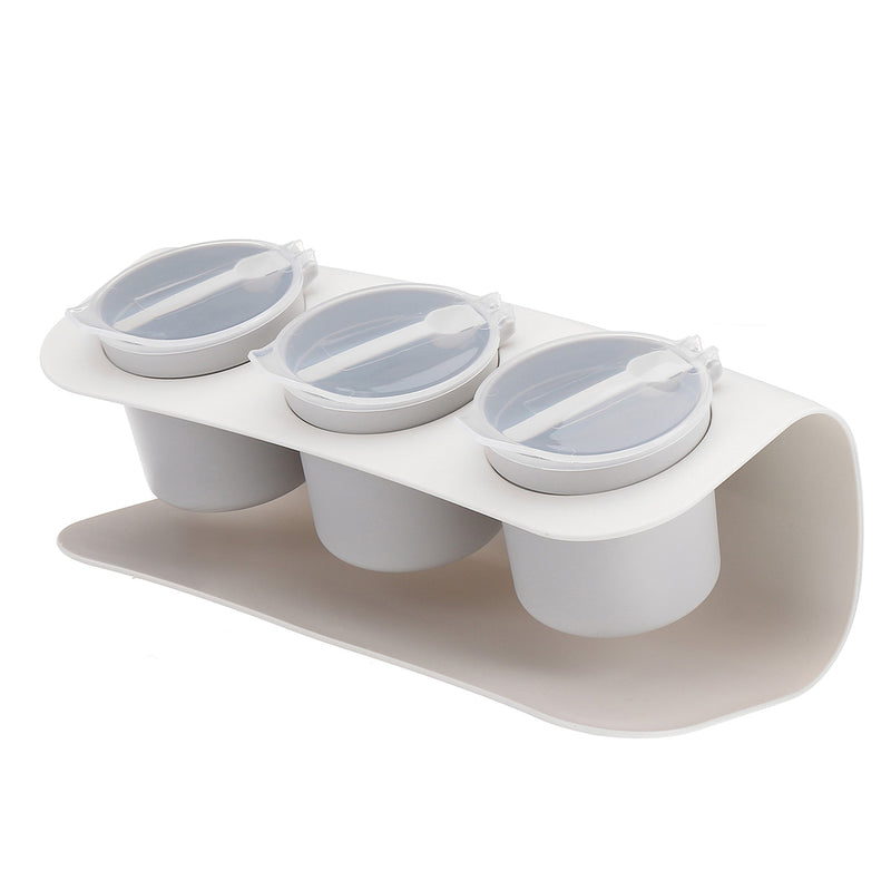 3 Grids Seasoning Bottle Box Condiment Kitchen Storage Container Herb Spice With Spoon