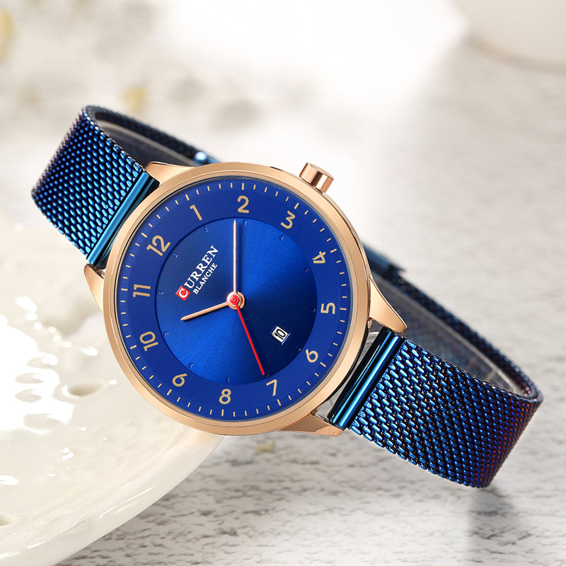 CURREN 9035B Simple Dial Design Date Display Ladies Watch Mesh Steel Band Quartz Watches