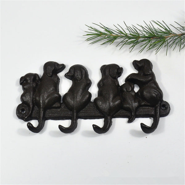 Vintage Iron 4 Hooks Dog Tails Cast Door Wall Hook Home Hook Key Decorative With Screws