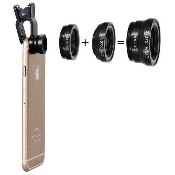 Bakeey Universal Clip Camera Lens 0.67 Wide Angel+180 Degree Fish Eye+Macro For Mobile Phone Tablet