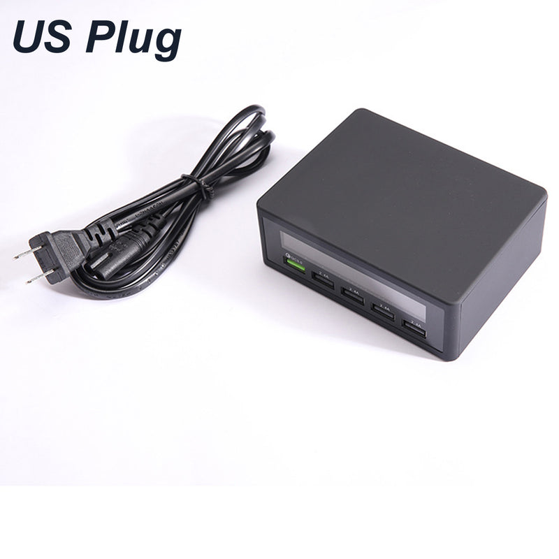 50W LCD Digital Display USB Charger 5 Port High Power Fast Charge USB Smart Charger Wireless Charging QC3.0