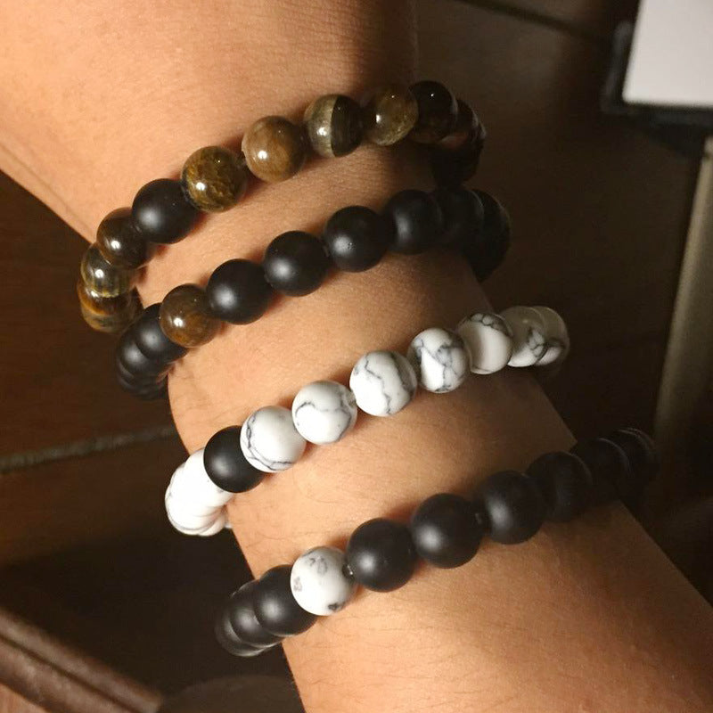 2 Pcs White Turquoise Handmade Energy Beaded Bracelet Couple Chain for Men Women