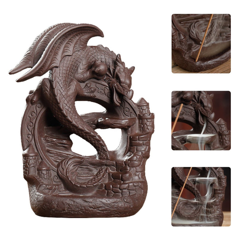 Waterfall Backflow Ceramic Dragon Incense Burner Cone Holder Censer Home Decor