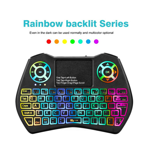 I9 Plus Mini 2.4GHz Keyboard Colorful Backlight Fly Air Mouse Wireless Keyboard With Touchpad Remote Control Work For Android TV