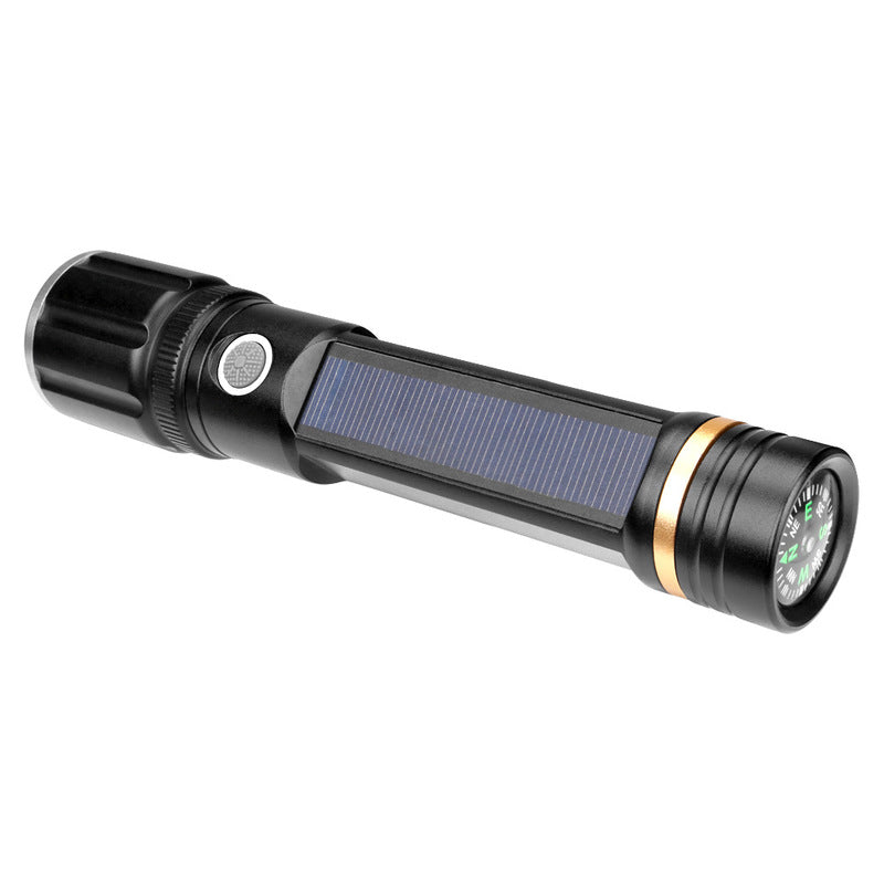 XLOONWY8 T6 Powerful Brightness USB Rechargeable & Solar Charging Zoomable LED Flashlight Power Bank