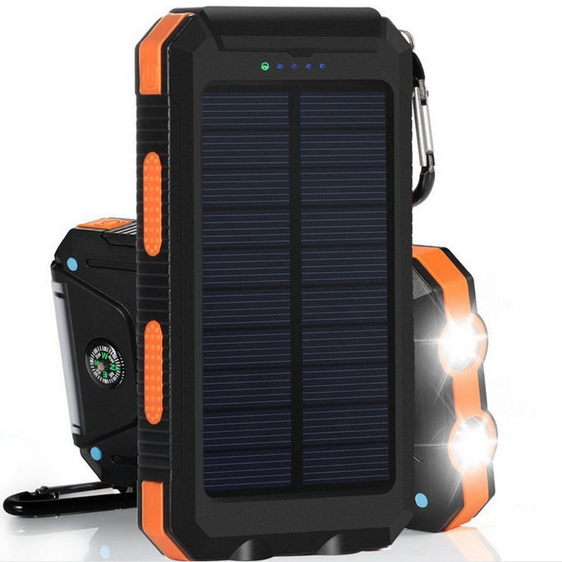 20000mAh Solar Charging Power Bank SOS Mode Portable Cell Phone Solar Charger with Dual USB Charging Ports LED Flashlight Carabiner/Compass