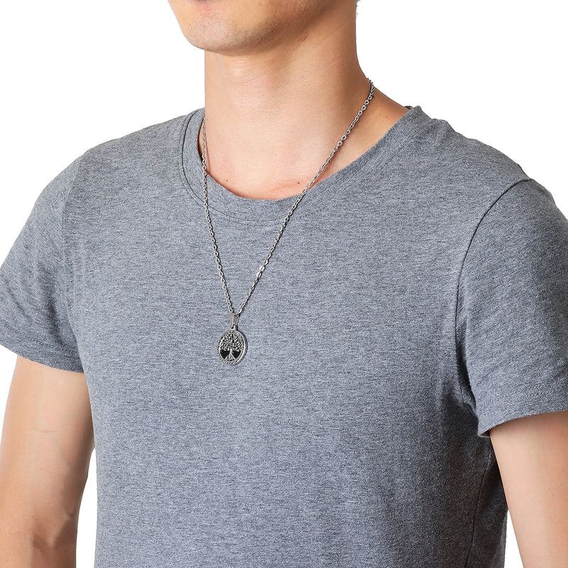 REZEX Fashion Titanium Steel Necklace Wishing Tree Pendant Tree of Life Men's Gift With Case