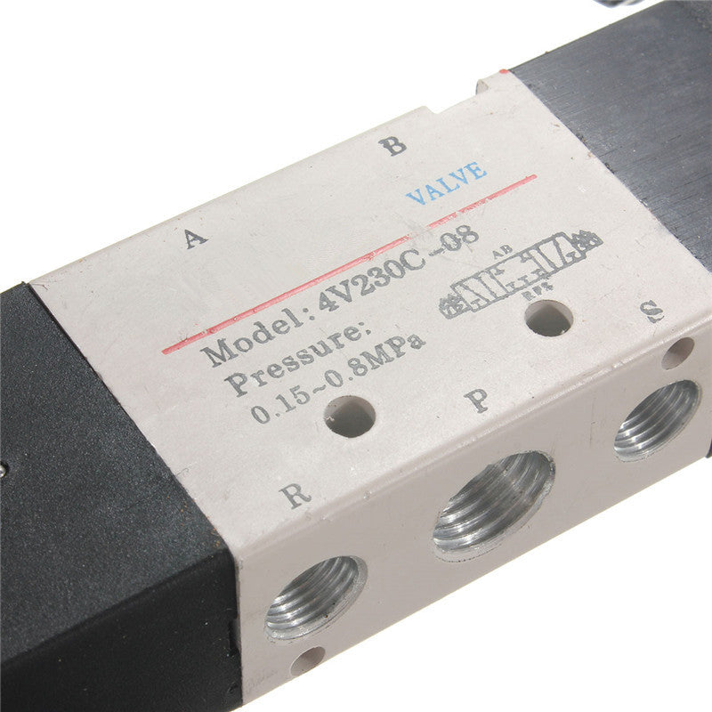 4V230C-08 DC 12V Double Head 3 Position 5 Way Pneumatic Solenoid Valve