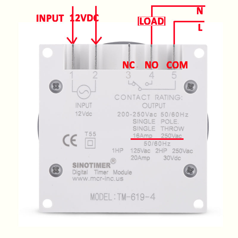 110V 220V TM619 4PINS 16AMP Digital Timer 7 Days Programmable Time Switch Relay