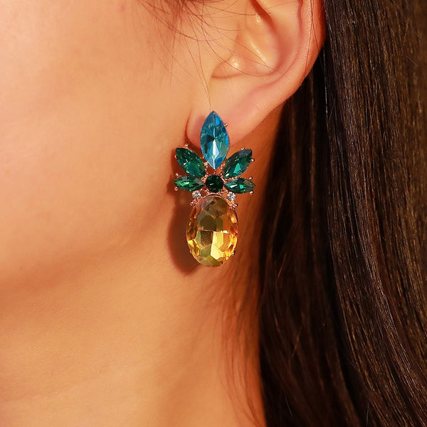 Elegant Crystal Pineapple Earring Blue Rhinestone Ear Stub For Women