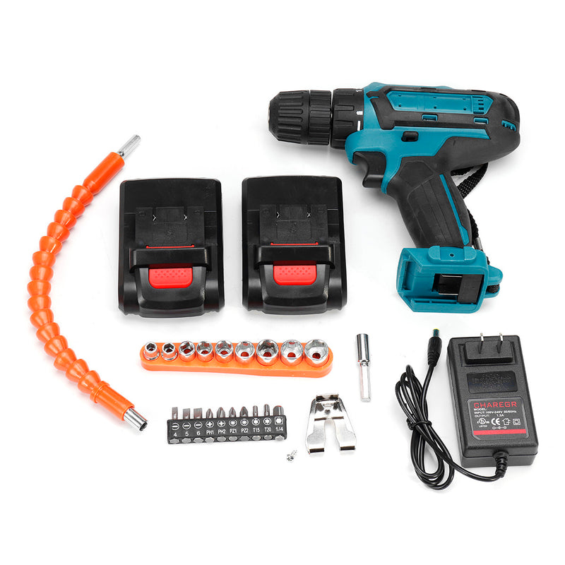 36V Rechargable Lithium Power Dirlls Cordless Electric Drill Set 2 Speed Adjustment LED Lighting Screw Driver Tool With 1 Or 2 Batteries