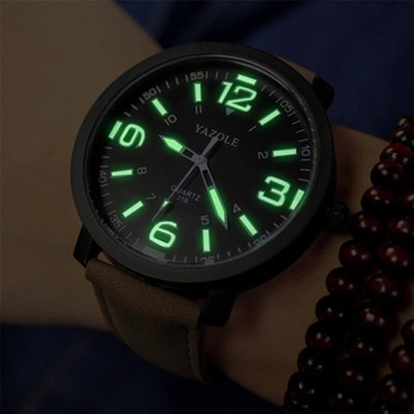 YAZOLE 319 Luminous PU Leather Band Men Analog Sport Wrist Watch