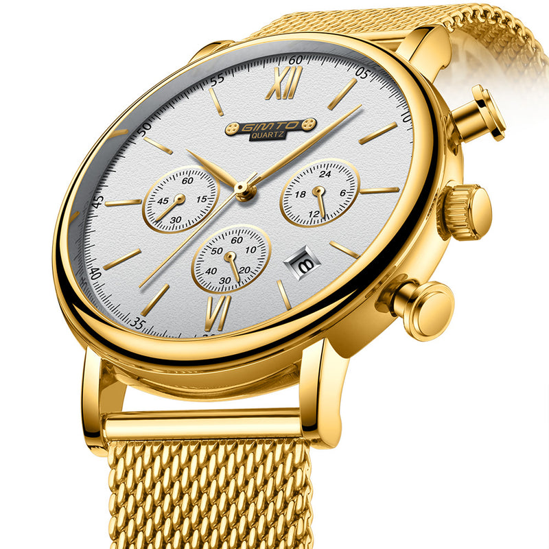GIMTO GM246 Men Watch Calendar Chronograph Watch Stainless Steel Strap Quartz Watches