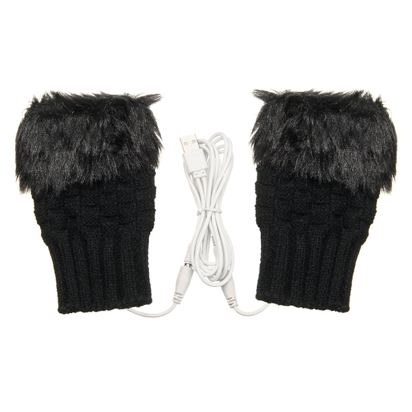5V USB Heated Gloves Warmer Hands Knitting Fingerless Electric Office Winter Motorcycle