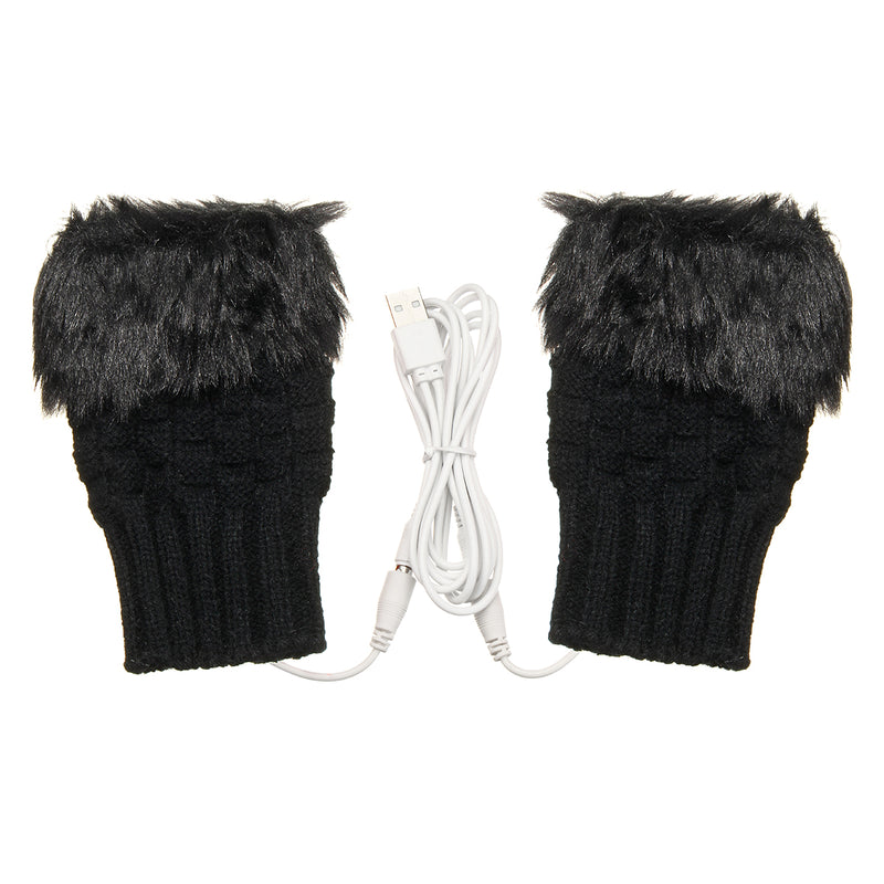 5V USB Heated Gloves Warmer Hands Knitting Fingerless Electric Office Winter Motorcycle