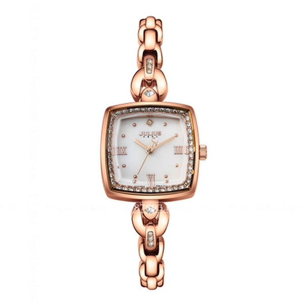 JULIUS 871 Luxury Rhinestone Simple Square Dial Fashion Ladies Quartz Watch