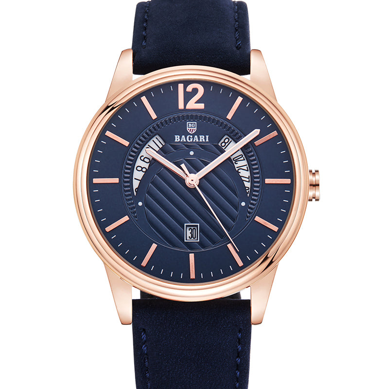 BAGARI 8015P Luminous Display Genuine Leather Strap Quartz Watch Casual Style Men Watch