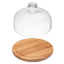 21cm Glass Cake Dessert Dome Cover With Rotating Bamboo Base Kitchen Storage Container