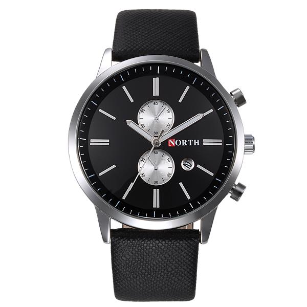 NORTH 6008 Fashion Men Quartz Watch Casual Leather Strap Bussiness Wristwatch