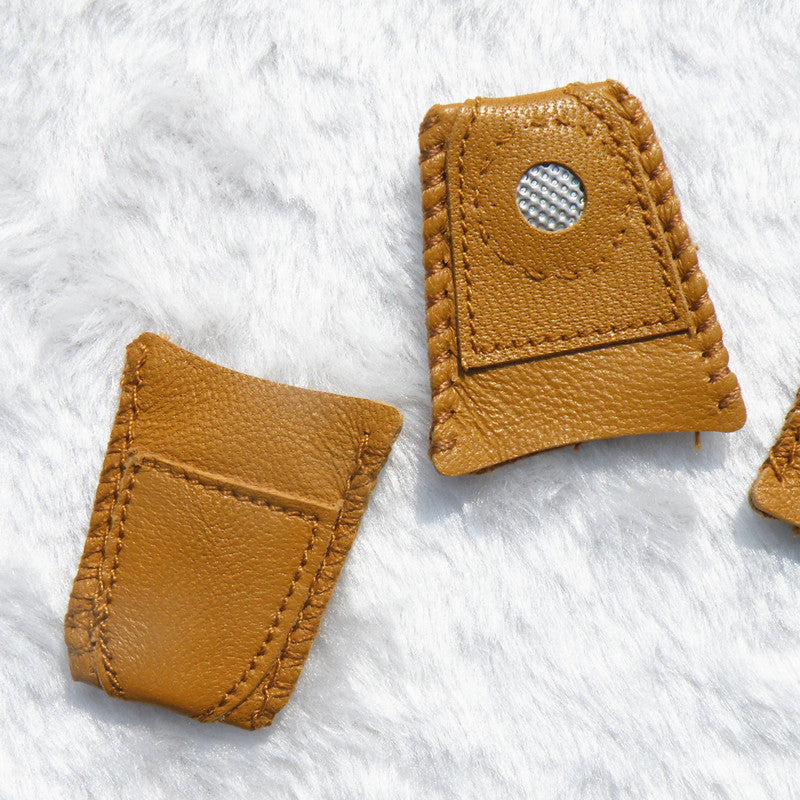 Handmade Patchwork Faux Leather Thimble Finger Sets With Metal Tip DIY Sewing Tools Hand Needlework