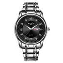 WLISTH Men Full Steel Belt Quartz Watch Business Luminous Waterproof Calendar Casual Wristwatch