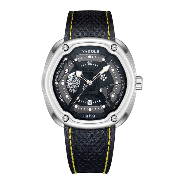 YAZOLE 462 463 Luminous Display Calendar Classic Leather Band Men Quartz Watch