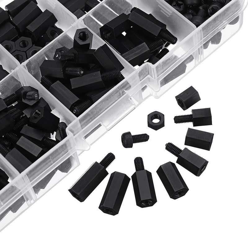 Suleve M3NH1 M3 Nylon Screw Black Hex Screw Nut Nylon PCB Standoff Assortment Kit 300pcs