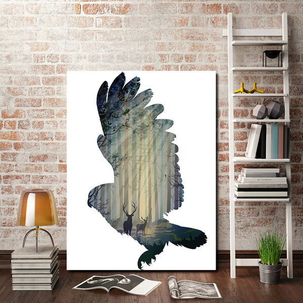 Miico Hand Painted Oil Paintings Simple Style-A Flying Owl Wall Art For Home Decoration Painting
