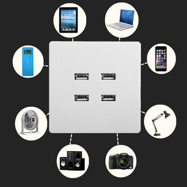 3.1A AC Power Wall Receptacle Socket Plate  Charger Outlet Panel with 4 USB Port