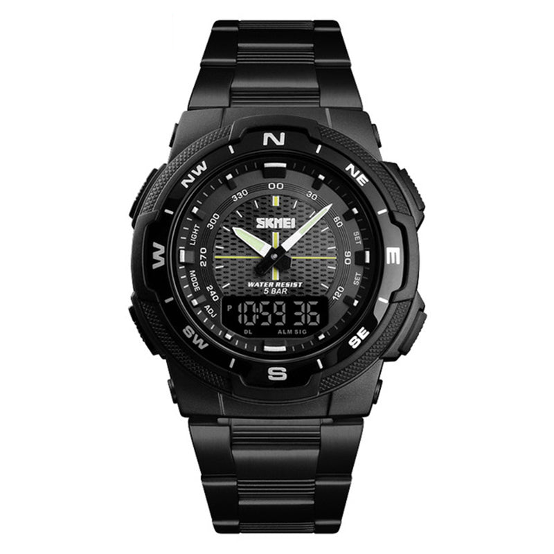 SKMEI 1370 Stainless Steel Waterproof Chrono Dual Digital Watch Business Style Men Wrist Watch