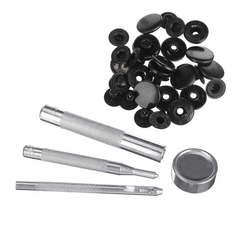 8pcs/Set 15mm or 12.5mm Black Snap Fasteners Popper Press Stud Button With Fixing Kit