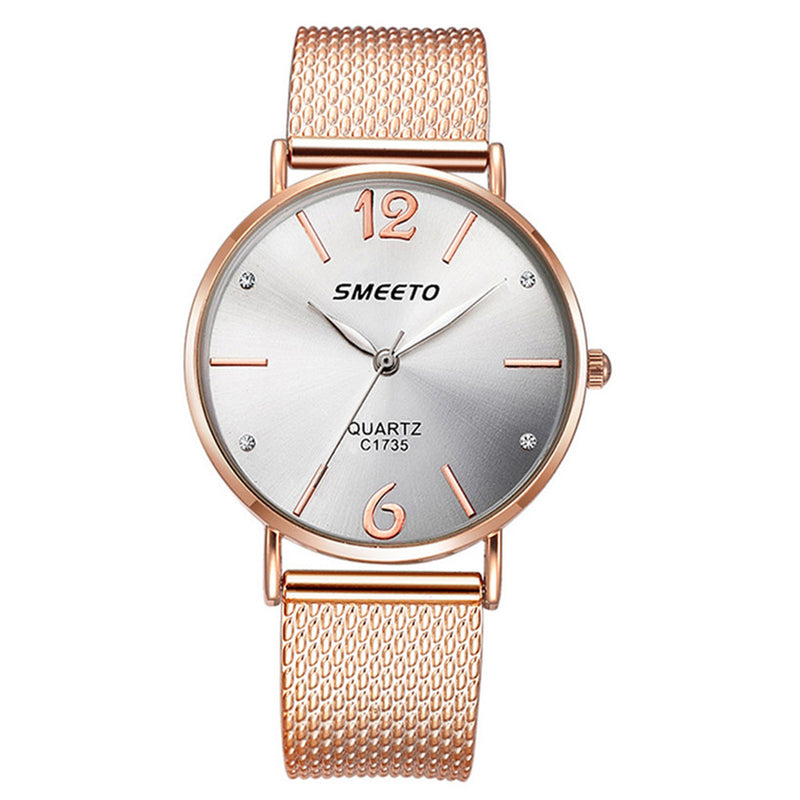 SMEETO Casual Style Women Quartz Watch Fashion Dial Stainless Steel Strap Ladies Dress Wristwatch