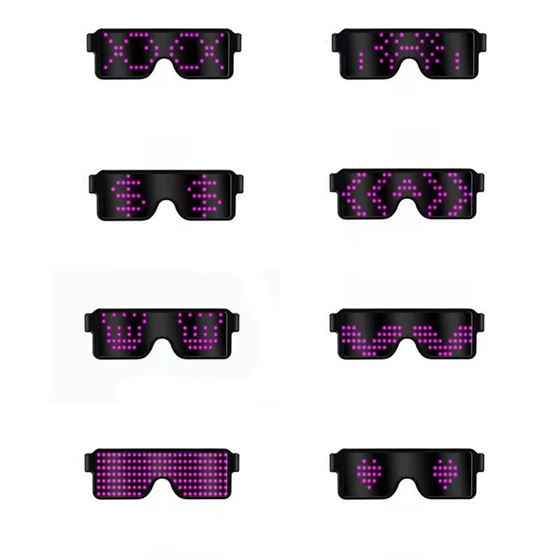 LUSTREON USB Chargeable LED Party Light Up Glasses with 8 Patterns for Nightclub Christmas Wearing