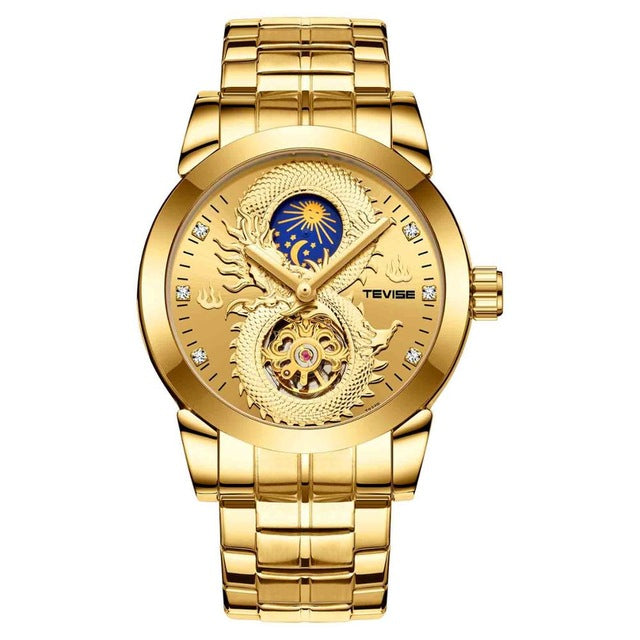 TEVISE T843B Dragon Design Automatic Mechanical Watches Stainless Steel Band Men Watch