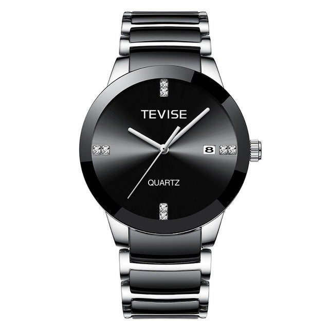 TEVISE T845 Casual Style Men Wrist Watch Date Display Full Steel Band Quartz Watch