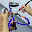 NEWACALOX PCB Soldering Iron Station Holder Vise Table Clamp USB 3X Magnifier LED Lamp 3 Colors Illuminated Repair Third Hand Tool with 2Pcs Flexible Arms