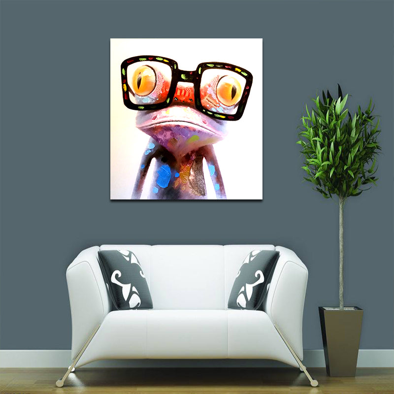 Miico Hand Painted Oil Paintings Animal Modern Art Happy Frog With Glasses On Canvas Wall Art For Home Decoration 20x20cm