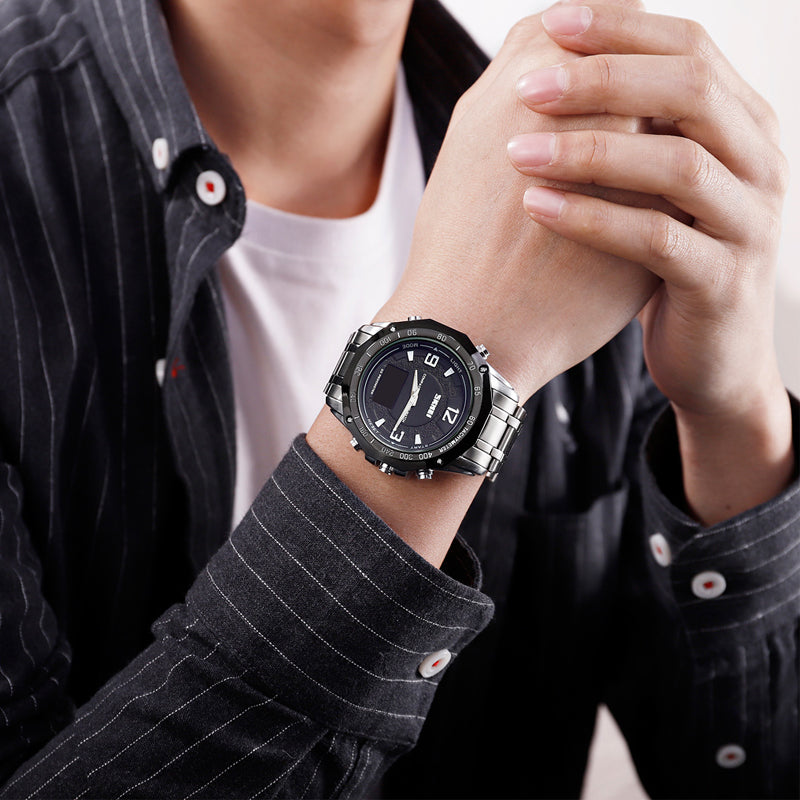 SKMEI 1464 Military OLED Display Compass Thermometer Waterproof Dual Display Quartz Watch Men Watch