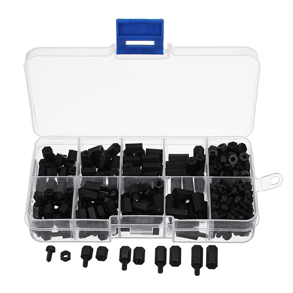 Suleve M3NH1 M3 Nylon Screw Black Hex Screw Nut Nylon PCB Standoff Assortment Kit 300pcs