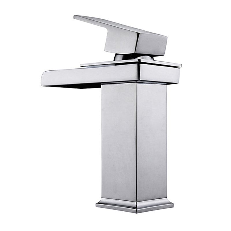 Chrome One Handle Waterfall Tap Bathroom Basin Sink Faucet Square Mixer Hot&Cold Tap