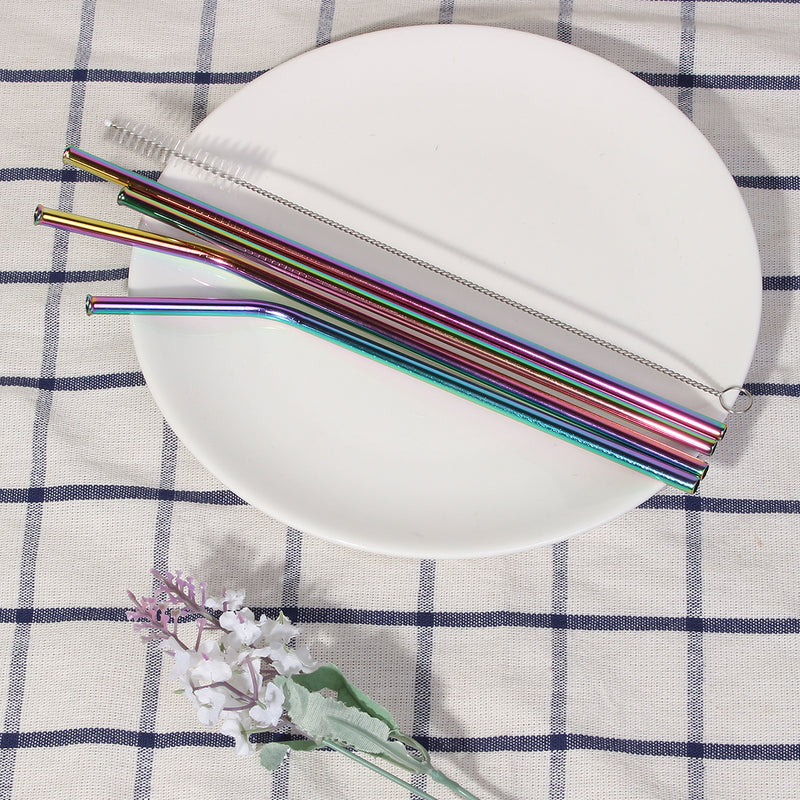 304 Stainless Steel Drinking Metal Straw Rainbow Multi-Colored Straw Reusable Drink Straw Drinks Cocktail Stirrer
