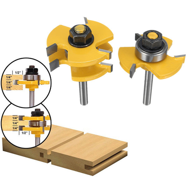 2pcs 1/4 Inch Shank Tongue & Groove Router Bit Set 3/4 Inch Stock Woodworking Cutter